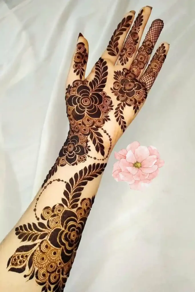 Bridal Mehndi Design with Flower and leaves 