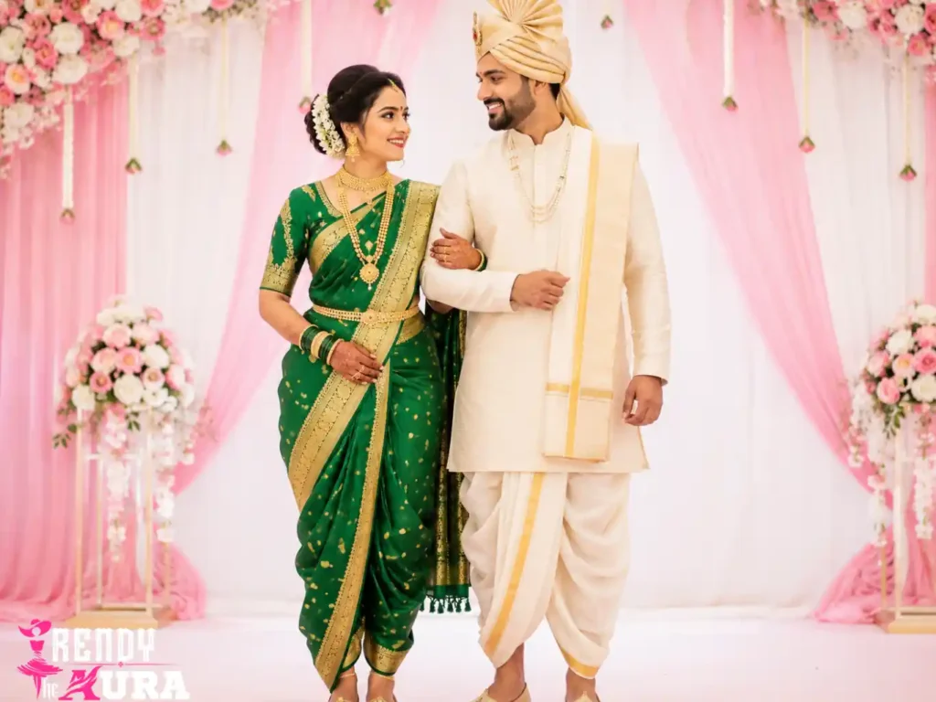 Green Nauvari Saree with Cream Dhoti Kurta