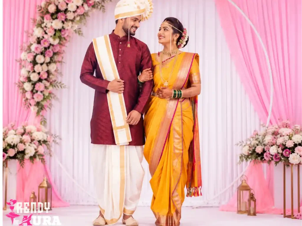 Yellow Nauvari Saree with Maroon Kurta